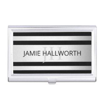 Contemporary Faux Silver Ombre Stripes & Black  Case