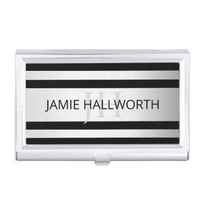 Contemporary Faux Silver Ombre Stripes & Black  Case