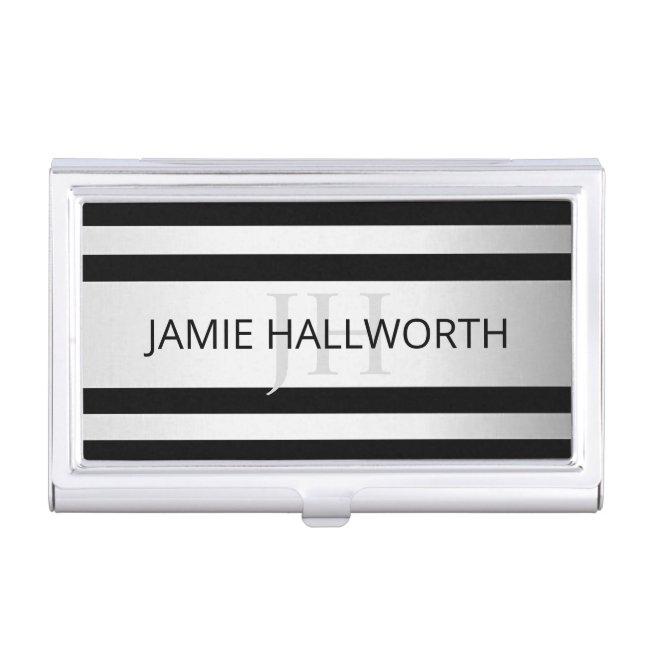Contemporary Faux Silver Ombre Stripes & Black Case