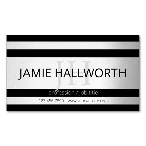 Contemporary Faux Silver Ombre Stripes & Black  Magnet