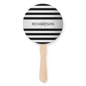 Contemporary Faux Silver Ombre Stripes & Black Hand Fan