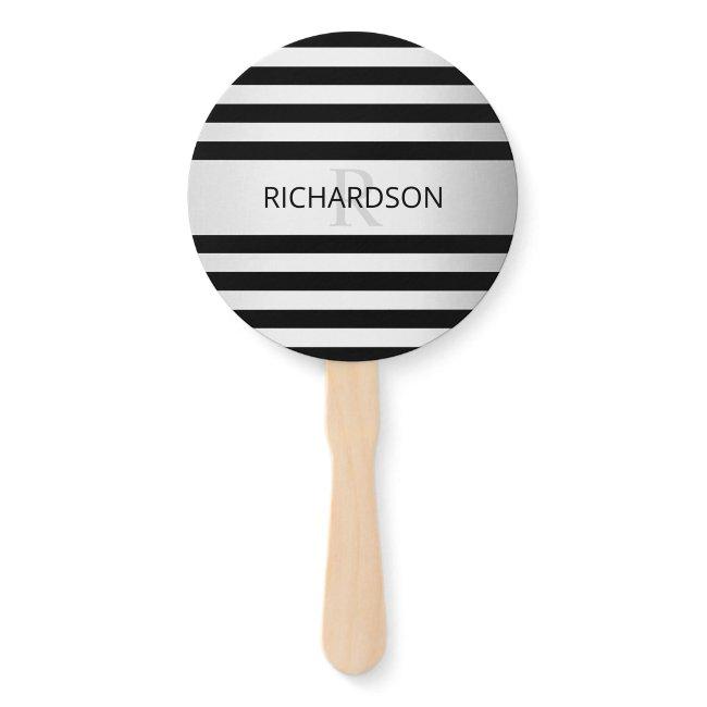 Contemporary Faux Silver Ombre Stripes & Black Hand Fan