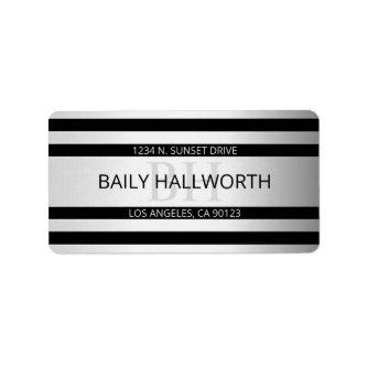 Contemporary Faux Silver Ombre Stripes & Black Label