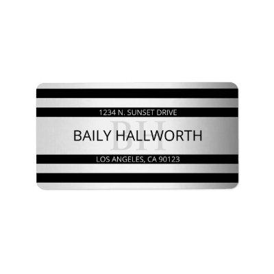 Contemporary Faux Silver Ombre Stripes & Black Label