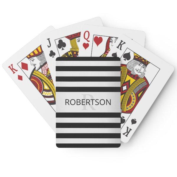 Contemporary Faux Silver Ombre Stripes & Black Poker Cards
