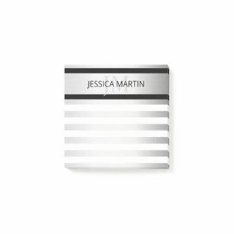 Contemporary Faux Silver Ombre Stripes & Black Post-it Notes