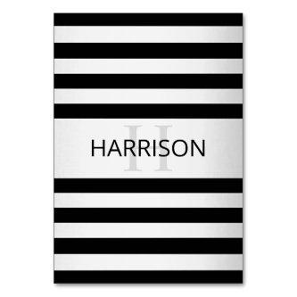 Contemporary Faux Silver Ombre Stripes & Black Table Number