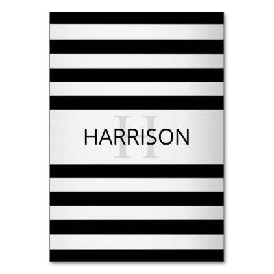 Contemporary Faux Silver Ombre Stripes & Black Table Number
