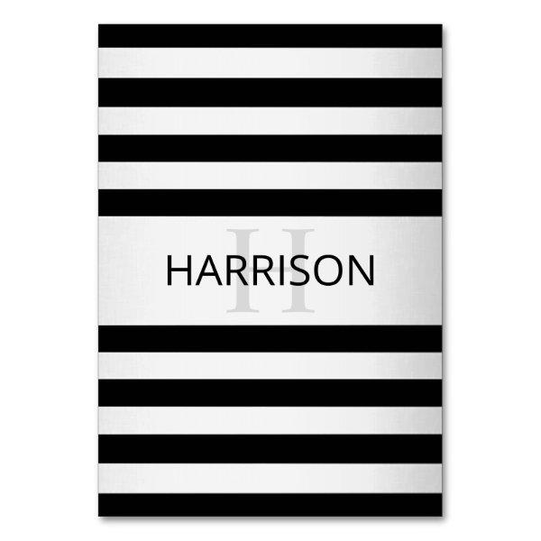 Contemporary Faux Silver Ombre Stripes & Black Table Number