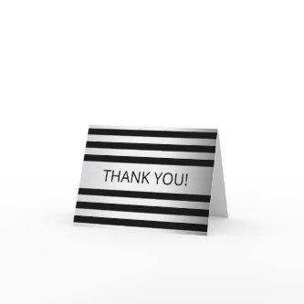 Contemporary Faux Silver Ombre Stripes & Black Thank You Card