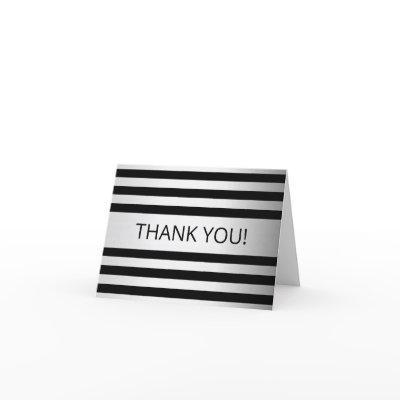 Contemporary Faux Silver Ombre Stripes & Black Thank You Card