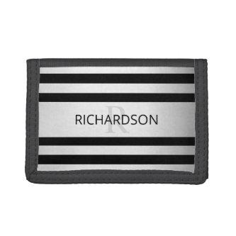 Contemporary Faux Silver Ombre Stripes & Black Trifold Wallet
