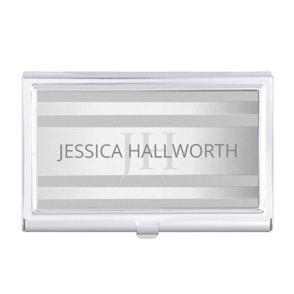 Contemporary Faux Silver Ombre Stripes & Grey  Case
