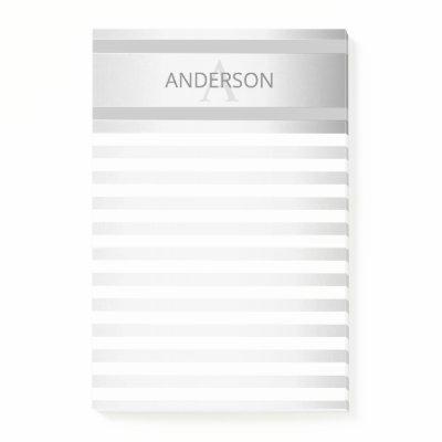 Contemporary Faux Silver Ombre Stripes & Grey Post-it Notes
