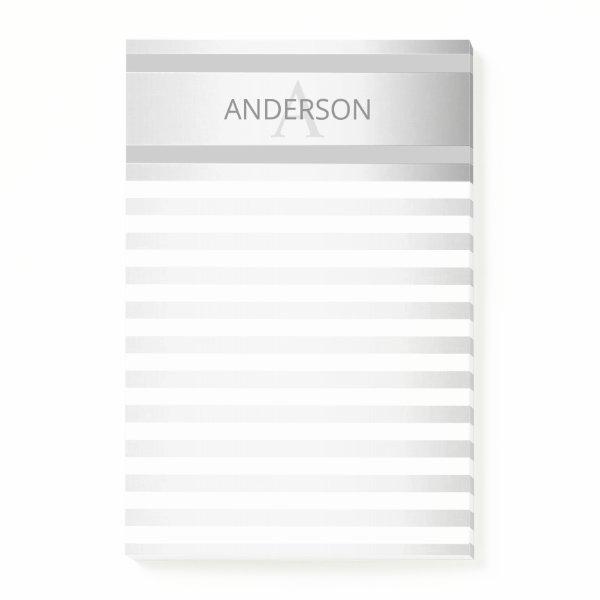 Contemporary Faux Silver Ombre Stripes & Grey Post-it Notes
