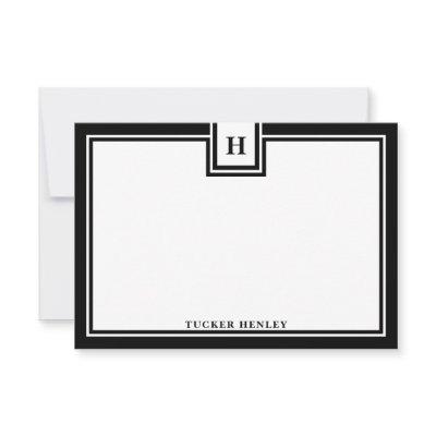 Contemporary Monogram Bold Black Border Stationery Note Card