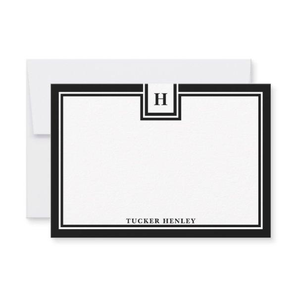 Contemporary Monogram Bold Black Border Stationery Note Card