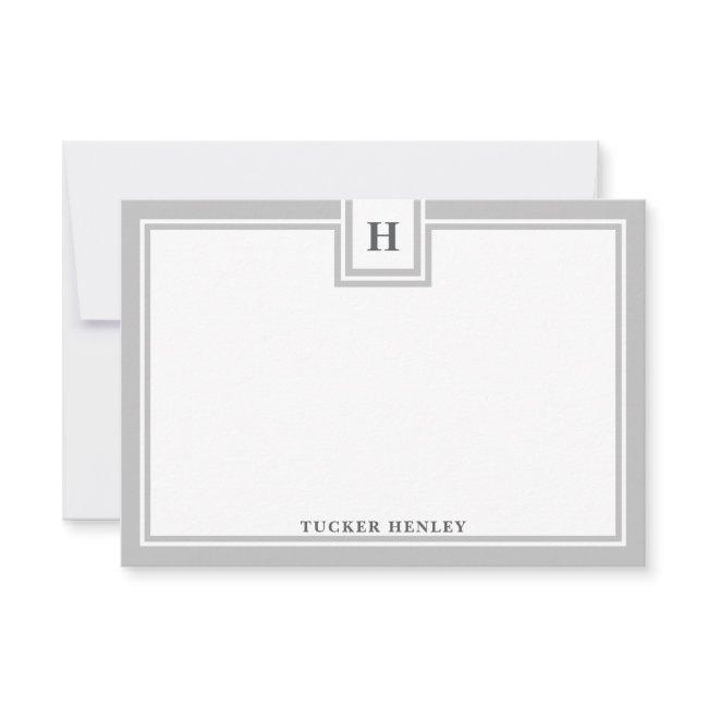Contemporary Monogram Bold Gray Border Stationery Note Card