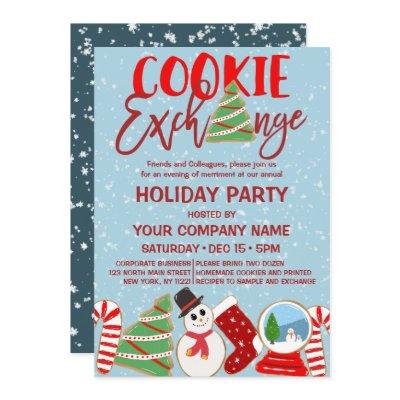 Cookie Exchange Red Blue Corporate Holiday Invitation