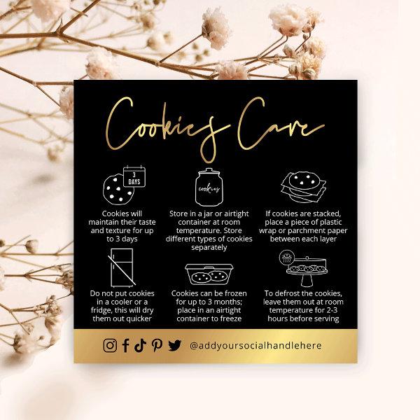 Cookies Care Instructions Black & Gold Script Logo Square