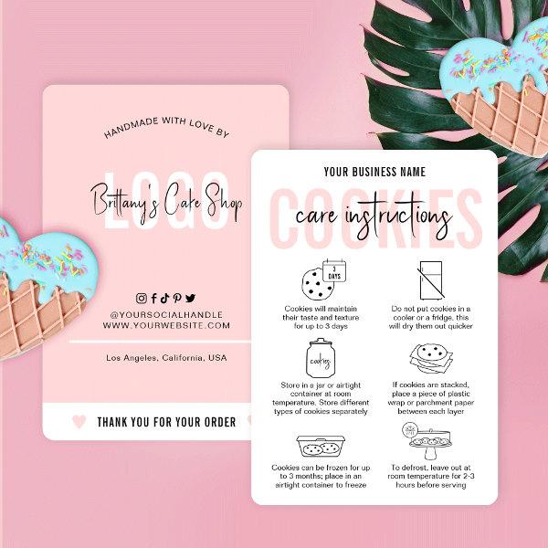 Cookies Care Instructions Cards Modern Blush Pink
