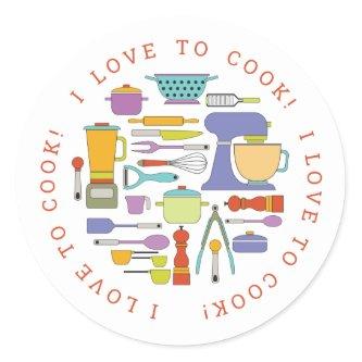 Cooking Equipment, Gadgets & Utensils Pattern Classic Round Sticker