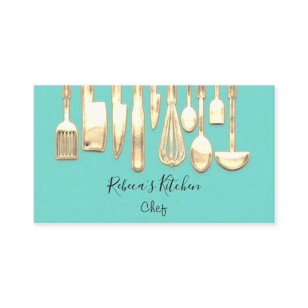 Cooking Logo Chef Restaurant Stylish Knifes Aqua