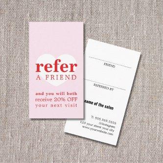 Cool Fresh Pink Red White Heart Bold Salon Referral Card