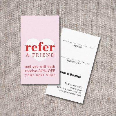 Cool Fresh Pink Red White Heart Bold Salon Referral Card