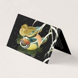 Cool japanese mandarina duck black pond snow art