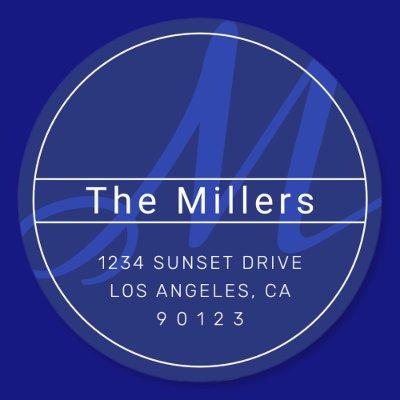 Cool Modern Address Navy & Royal Blue with White Classic Round Sticker