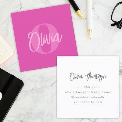 Cool Monochrome Preppy Pink Trendy Script Monogram Square