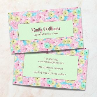 Cool Pastel Daisies Mommy Play Date Green Calling Card