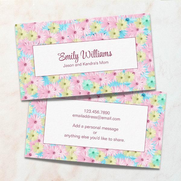 Cool Pastel Daisies Mommy Play Date White Calling Card