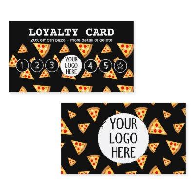 Cool pizza slices pattern Pizzeria Your logo black Loyalty Card