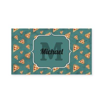 Cool pizza slices vintage teal pattern Monogram