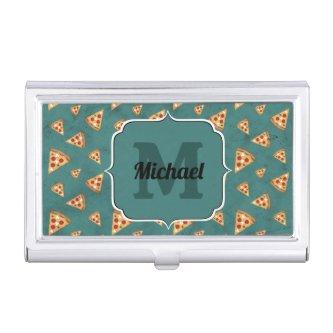 Cool pizza slices vintage teal pattern Monogram  Case