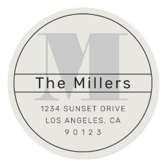 Cool Retro-Modern Address Black Grey Off-White  Classic Round Sticker