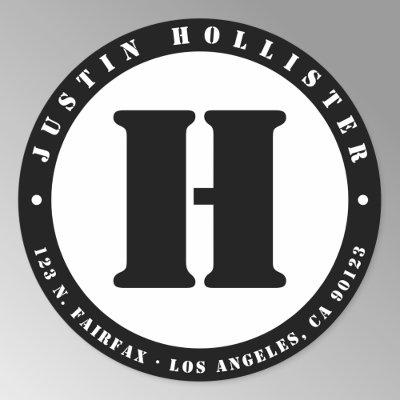 Cool Stencil Monogram B&W Return Address Classic Round Sticker