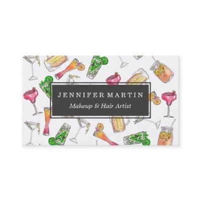 Cool Summer Watercolor Painted Mixed Drinks Patter