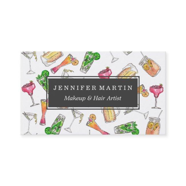 Cool Summer Watercolor Painted Mixed Drinks Patter