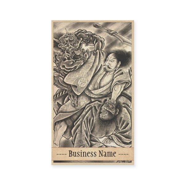 Cool vintage japanese samurai demon fight tattoo