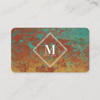 Copper Turquoise Metallic Texture Monogram Initial