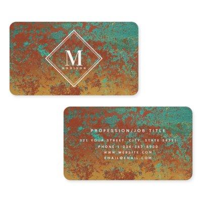 Copper Turquoise Metallic Texture Monogram Initial