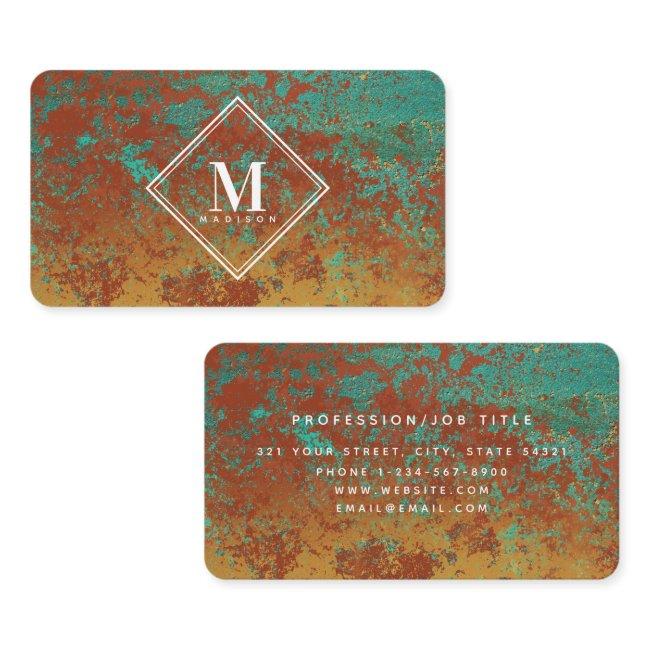 Copper Turquoise Metallic Texture Monogram Initial
