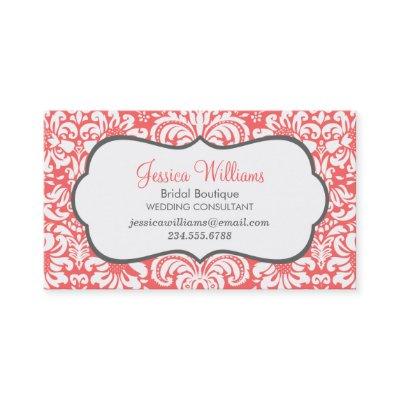 Coral and Charcoal Elegant Floral Damask