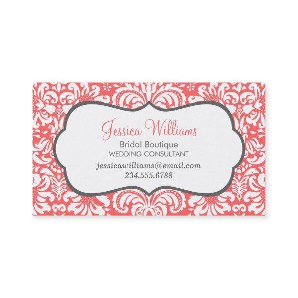 Coral and Charcoal Elegant Floral Damask