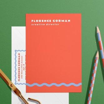 Coral and French Blue Wavy Frame Personal Thank You Card