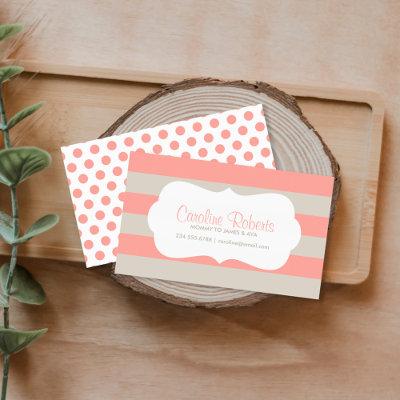 Coral and Linen Modern Stripes and Dots Calling Card