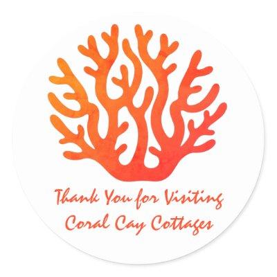 Coral Coastal Beach Business Thank You Red Orange  Classic Round Sticker